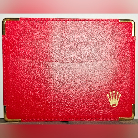 Rolex Vintage Calfskin Leather Card Wallet 3 Slot Red Gold Document Receipt ID - Picture 2 of 12